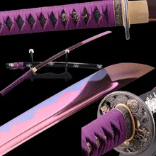 Japanese Samurai Swords Katana Practice Steel Sharp Purple Blade Cutting Battle Full-Tang