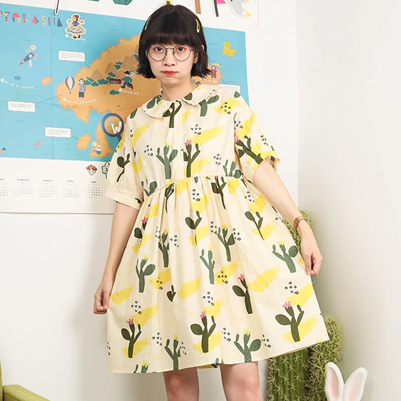 Preppy Style Sweet Women Loose Dress Students Cactus Print Short Sleeve Teenage Girls Dresses For Summer
Preppy Style Sweet Women Loose Dress Students Cactus Print Short Sleeve Teenage Girls Dresses For Summer