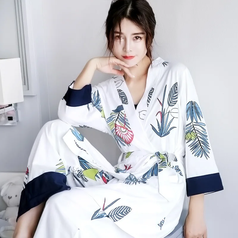 Women's Robe 7 Pieces Set Cotton Elegant Women Gown Sets Full Shorts Long Sleeve Top Elastic Waist Pants Silk Lounge Home Robe
Women's Robe 7 Pieces Set Cotton Elegant Women Gown Sets Full Shorts Long Sleeve Top Elastic Waist Pants Silk Lounge Home Robe