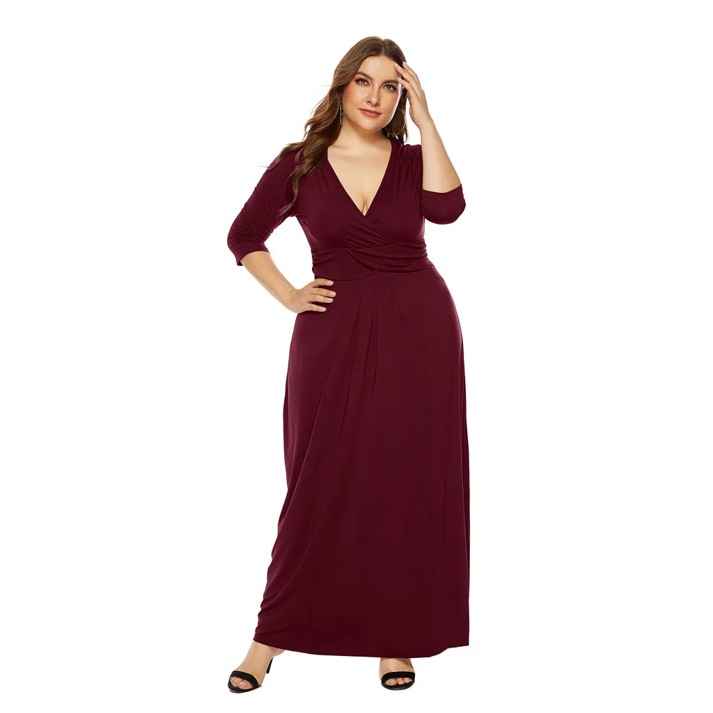 Plus large size dresses Women Plus Size Casual Solid Color V-neck Half Sleeve Pleat Stretch Slim elegant dresses 2019 DouDouLu
Plus large size dresses Women Plus Size Casual Solid Color V-neck Half Sleeve Pleat Stretch Slim elegant dresses 2019 DouDouLu