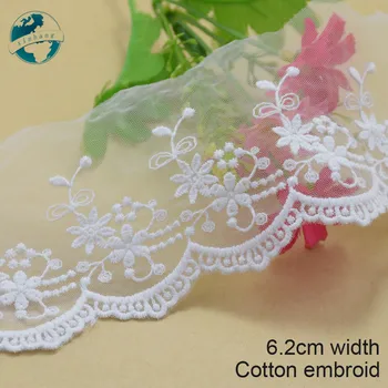 

10yards white lace 6.2cm width Cotton embroid lace sewing ribbon fabric guipure trim warp knitting DIY Garment Accessories#3023