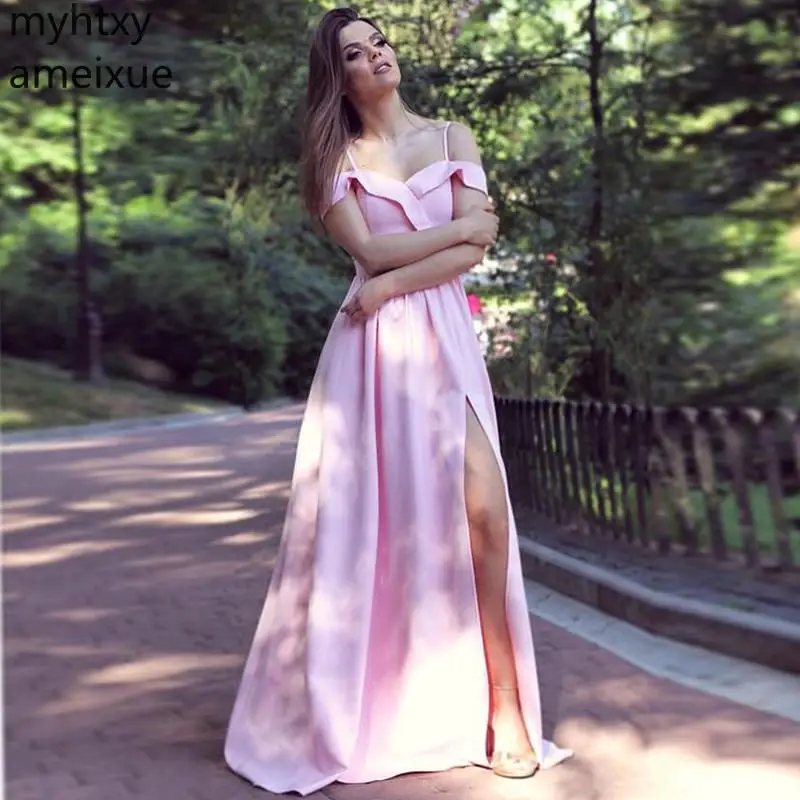 Custom Blush Pink Off Shoulder Evening Dresses Spaghetti Straps Long Formal Party Gowns Simple Front Split Satin Robe De Soiree
Custom Blush Pink Off Shoulder Evening Dresses Spaghetti Straps Long Formal Party Gowns Simple Front Split Satin Robe De Soiree