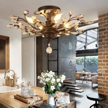 American Country Wrought Iron Crystal Retro French Villa Bedroom Living Room Porch Branches Ceiling Light