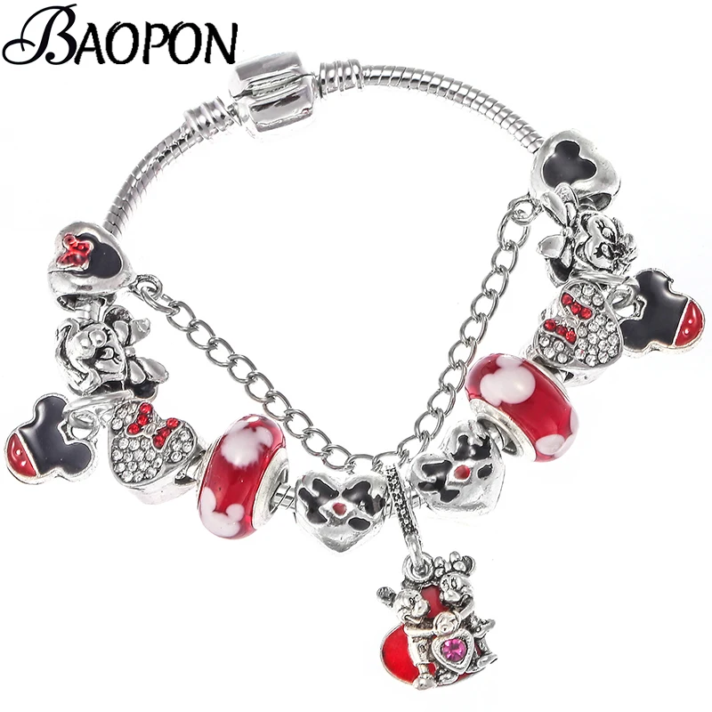 BAOPON Romance Red Mickey Minnnie Glass Beads Charm Bracelets Bangles With Snake Chain Fine Bracelets for Women Kids Gift
BAOPON Romance Red Mickey Minnnie Glass Beads Charm Bracelets Bangles With Snake Chain Fine Bracelets for Women Kids Gift