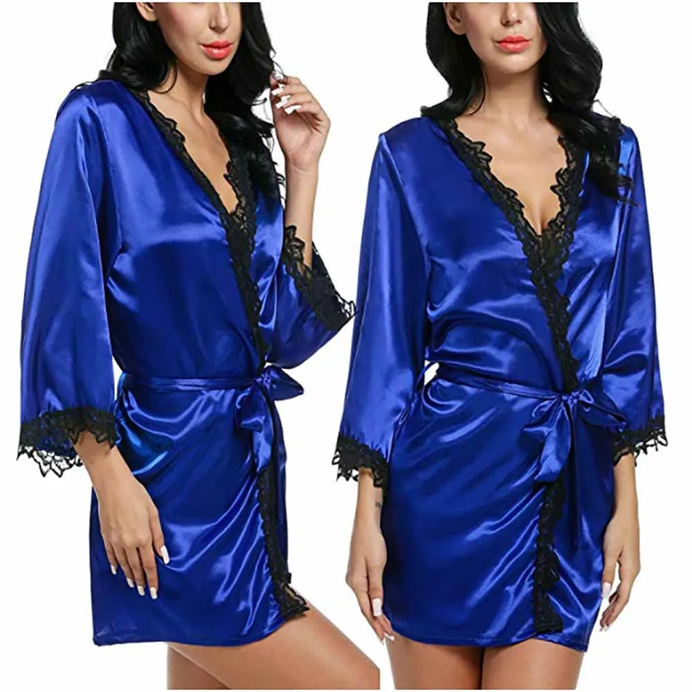 Lady's robes sleepwear Women Sexy Silk Dressing Babydoll Lace Lingerie Belt Bath Robe Nightwear dressing gown Bata Albornoz0.5
Lady's robes sleepwear Women Sexy Silk Dressing Babydoll Lace Lingerie Belt Bath Robe Nightwear dressing gown Bata Albornoz0.5