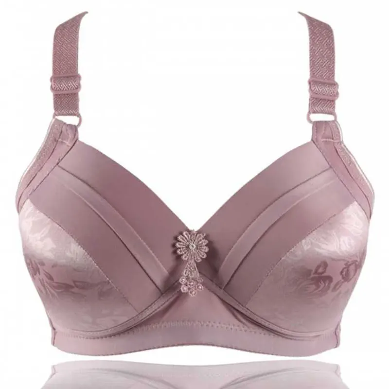 Women Full Coverage Wire Less Lace Push Up Bra Big Size 36-42