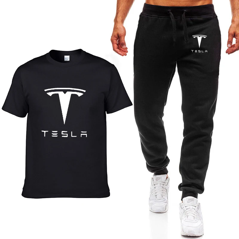 Мужская хлопковая футболка с коротким рукавом и принтом логотипа Tesla Car | одежда