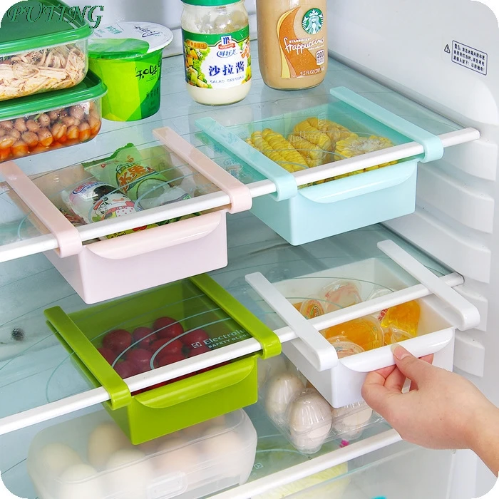 Image PUTING 1 Piece Storage Boxes Slide Kitchen Fridge Freezer Space Saver Organizer Refrigerator Storage Rack Shelf Holder Drawer