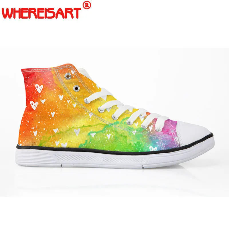 WHEREISART 2018 Fashion Rainbow Canvas Shoes for Women High Top Lace-up Vulcanize Shoes Woman Spring Casual Shoes Sneakers Girl
WHEREISART 2018 Fashion Rainbow Canvas Shoes for Women High Top Lace-up Vulcanize Shoes Woman Spring Casual Shoes Sneakers Girl
