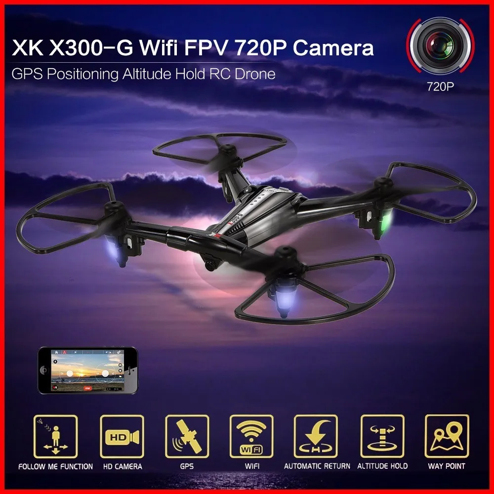 

New Arrival RC Dron XK X300-G Wifi FPV 720P Camera GPS Positioning Altitude Hold RC Drone Quadcopter Remote Control Helicopter
