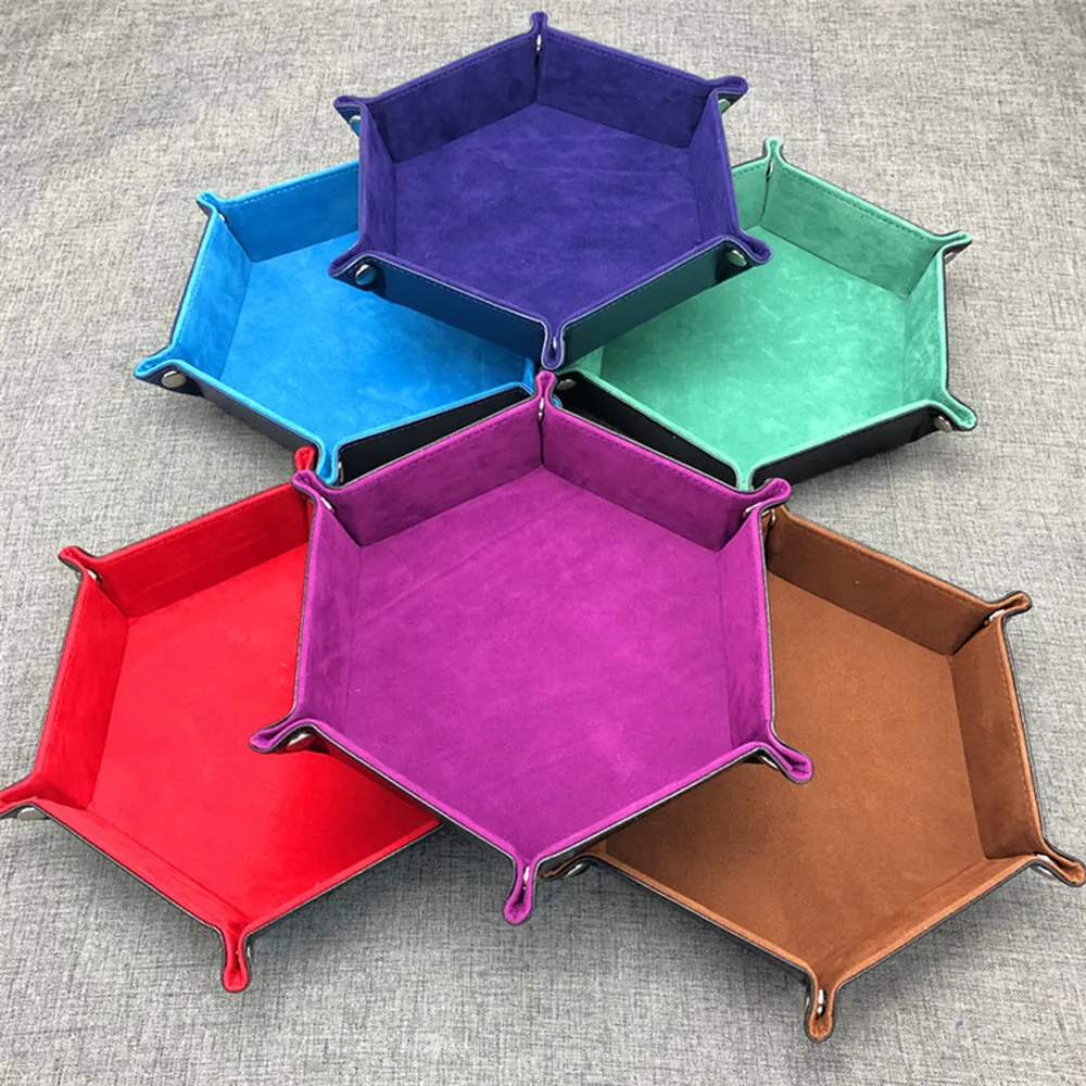 PU Leather Hexagon Foldable Dice Trays Collapsible Rolling Tray Table Games Desktop Decorative Storage Box Tray 18*18cm
PU Leather Hexagon Foldable Dice Trays Collapsible Rolling Tray Table Games Desktop Decorative Storage Box Tray 18*18cm