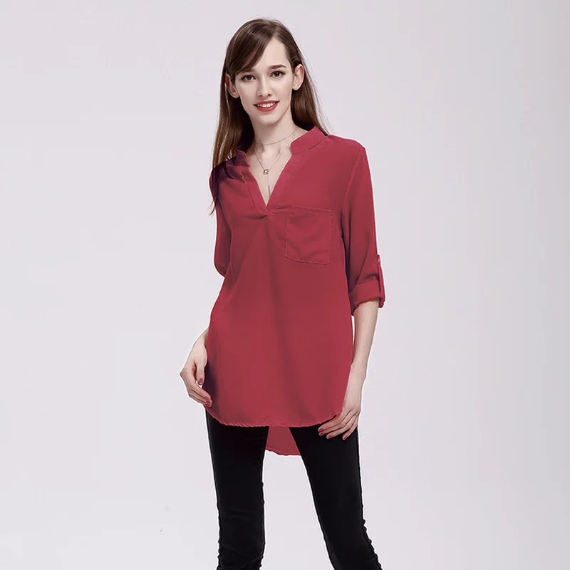 England Style Chiffon Blouse Summer Women Blusa Thin Solid Color Long Sleeve V-neck Pocket Tops Plus Size 5XL Moda Mujer Tops
England Style Chiffon Blouse Summer Women Blusa Thin Solid Color Long Sleeve V-neck Pocket Tops Plus Size 5XL Moda Mujer Tops