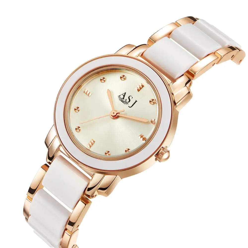

ASJ Luxury Women's Watches Rose Gold Ceramic Ladies Bracelet Watch Fashion Quartz Wristwatch Clock reloj mujer relogio feminino