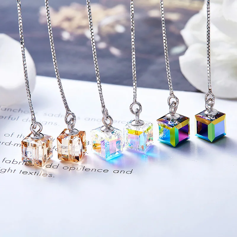 

Cdyle Earrings For Women Embellished with crystal 925 Sterling Silver Cube Dangle Earrings parrure bijoux femme