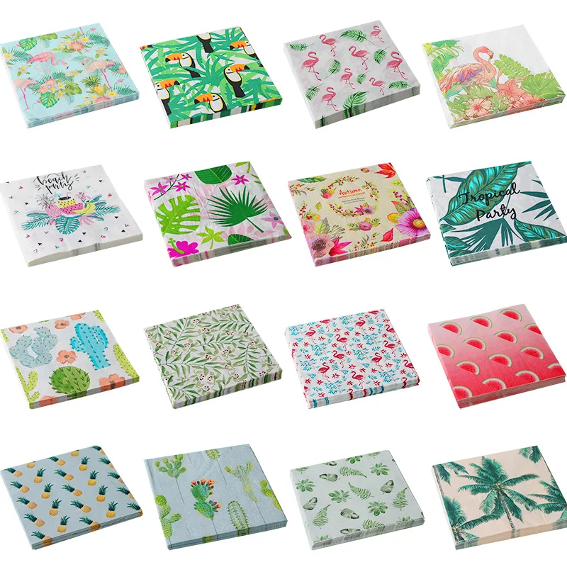 

20pcs Tropical Party Decoration Paper Napkins Palm Leaves Flamingo Disposable Party Napkins Summer Hawaiian Party Decor Supplies