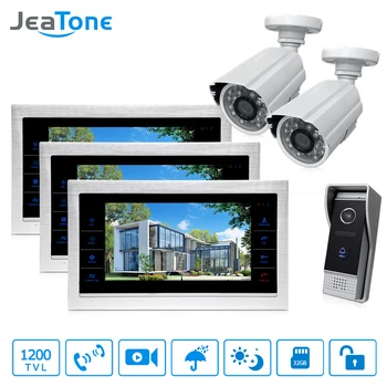 10" 4-Wired Video intercom Door Phone Doorbell Access Control System Voice Message 3 monitors + 1 Call button +2 outdoor cameras
10" 4-Wired Video intercom Door Phone Doorbell Access Control System Voice Message 3 monitors + 1 Call button +2 outdoor cameras