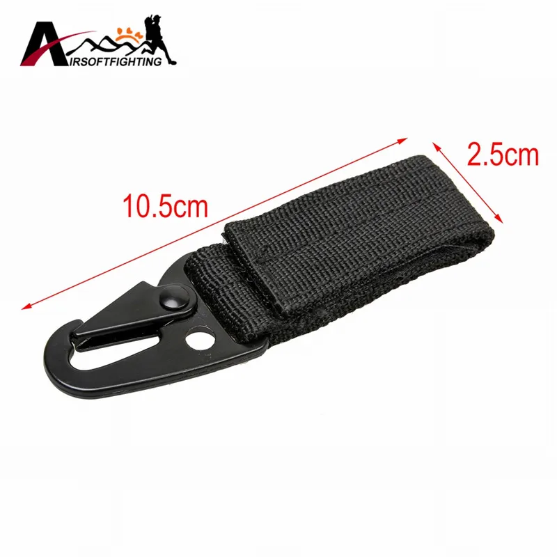 2pcs Tactical Nylon Key Hook Webbing Molle Buckle Key Ring Holder Outdoor Climbing Hanging Belt Carabiner Clip Attachment Strap Black 008