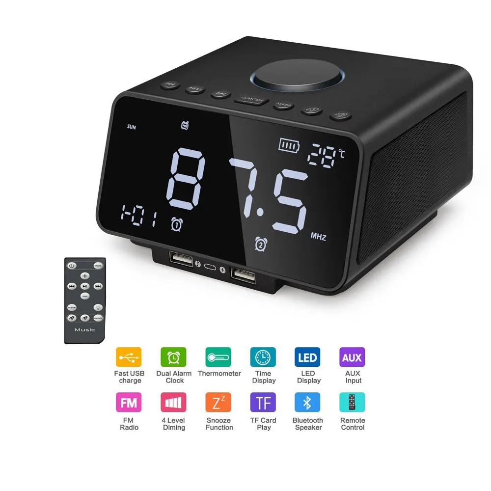 LED Alarm Clock FM Radio,with Wireless Bluetooth Speaker Player,USB Fast Charge Port, TF Card Play,Indoor Temperature
LED Alarm Clock FM Radio,with Wireless Bluetooth Speaker Player,USB Fast Charge Port, TF Card Play,Indoor Temperature
