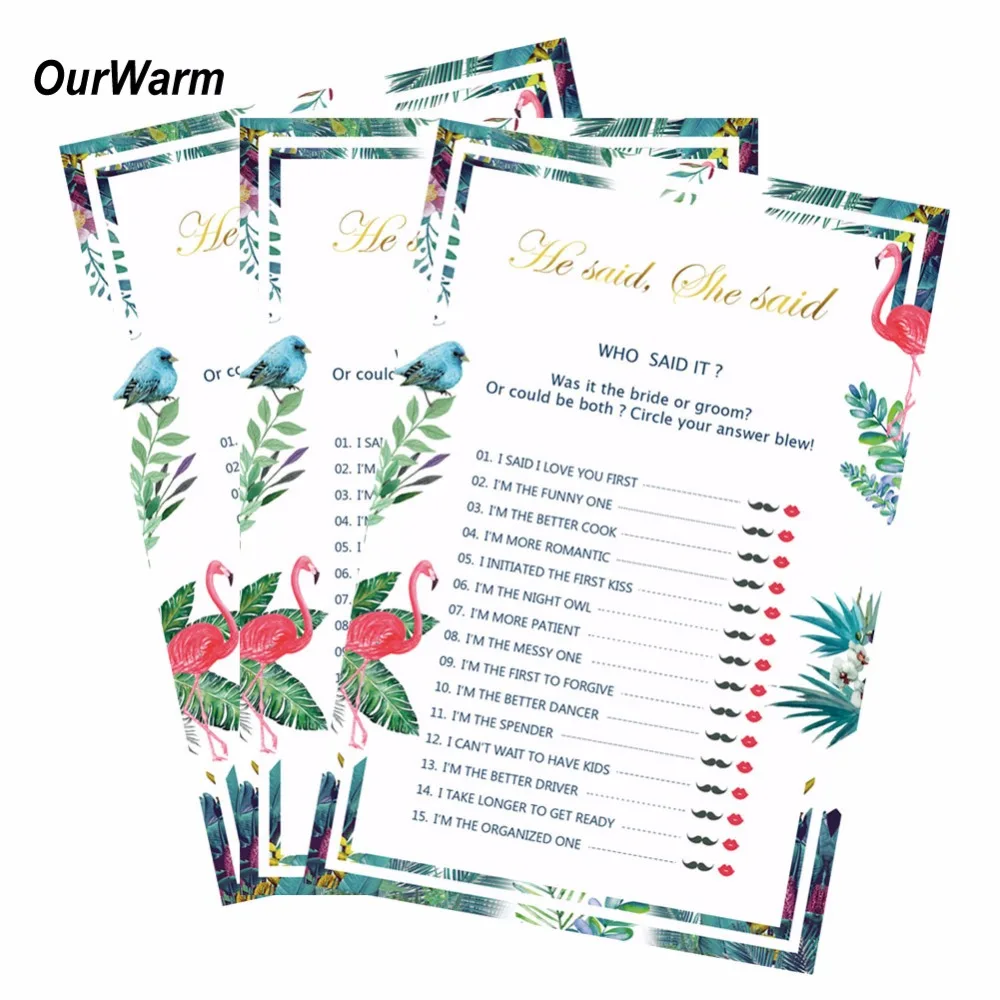 OurWarm 50 Sheets Bridal Shower and Wedding Anniversary Game Cards "He Said She Said" Flamingo Themed Bachelorette Party Decor
OurWarm 50 Sheets Bridal Shower and Wedding Anniversary Game Cards "He Said She Said" Flamingo Themed Bachelorette Party Decor