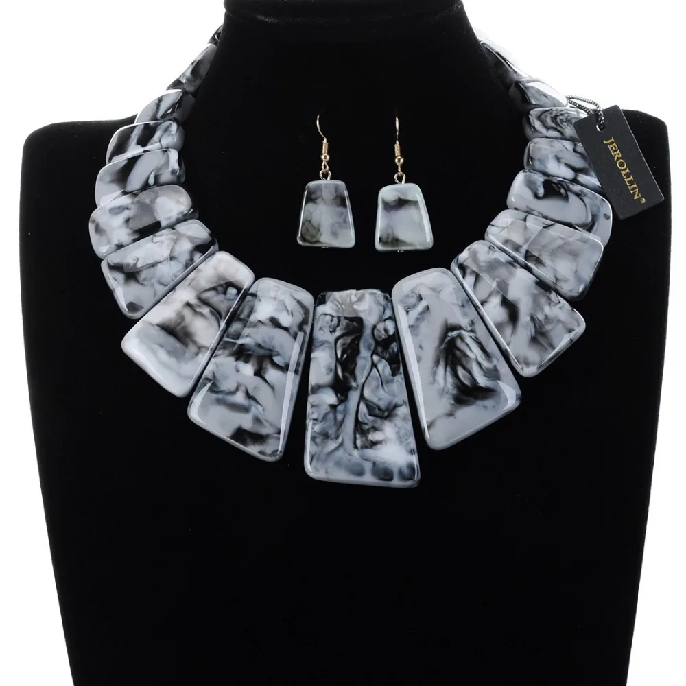 4 Colors Hot Sale JEROLLIN Jewelry Resin Necklace Earrings Sets Beaded Big Choker Women Gift collier | Украшения и аксессуары