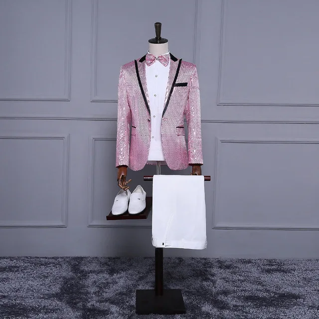 Mens Pink Purple Sequins Paillette Suits Stage Singer Wedding Grooms Slim Fit Gentleman Tuxedo Party Prom Costume Homme
Mens Pink Purple Sequins Paillette Suits Stage Singer Wedding Grooms Slim Fit Gentleman Tuxedo Party Prom Costume Homme