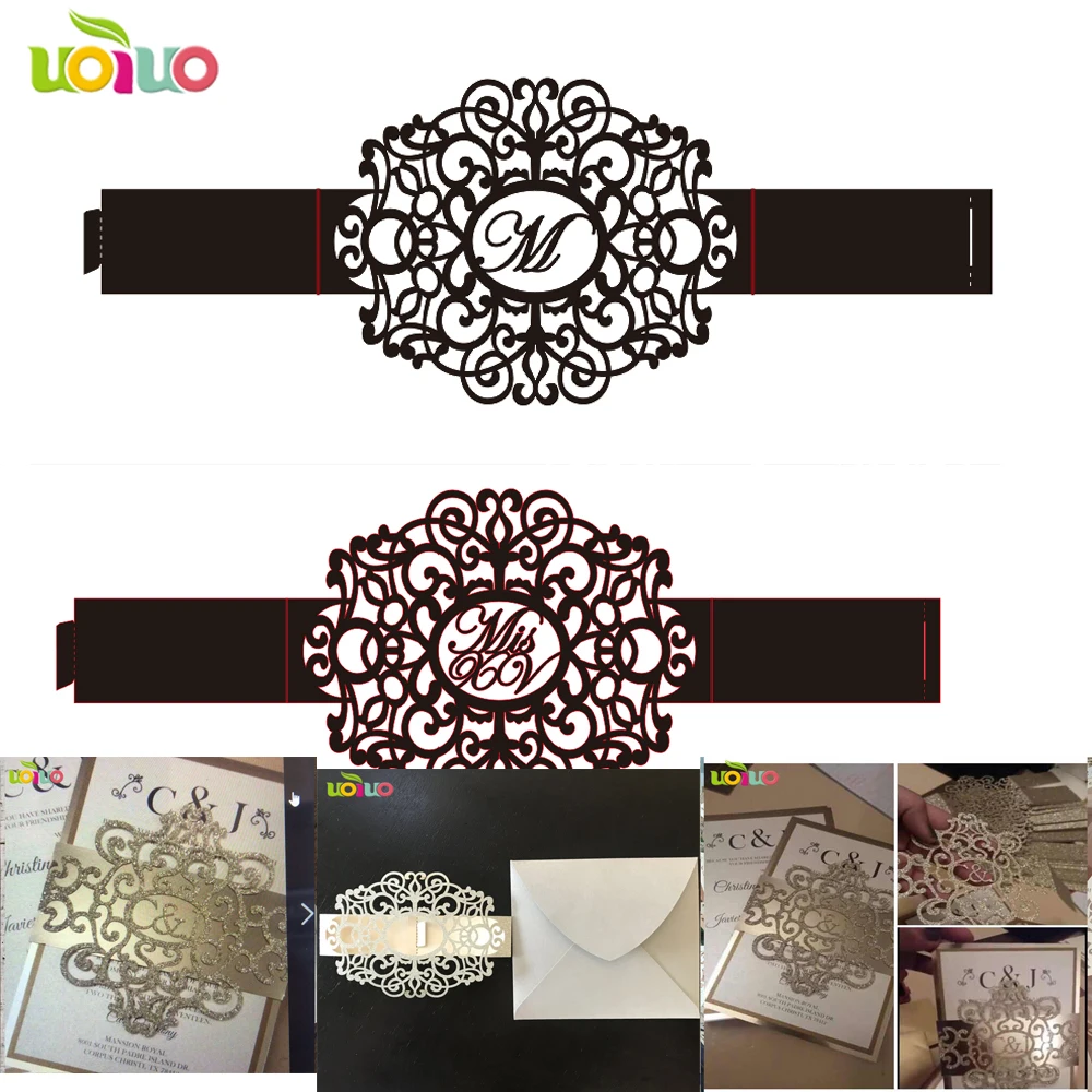 

customized wedding flower wrapper card with free name logo tied on invitation card insert envelope