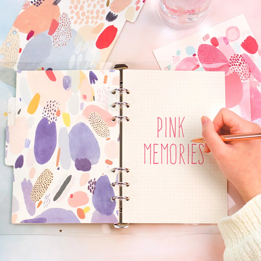 

5 Sheets Pink Memory Series Dividers A5 A6 Spiral Notebook Loose Leaf Separator Pages Notebook Paper Watercolor Inside Pages