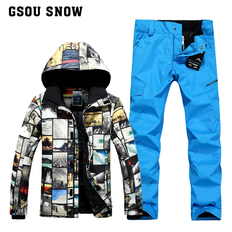 Gsou snow Male Ski Suit Snow Scenery Pattern Winter Windproof Waterproof Warm Jacket +Ski Pant For Men | Спорт и развлечения