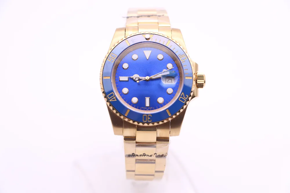 

2019 Watches Mens AAA Automatic 116610 Gold Blue Watches Glide Lock Clasp Ceramic Bezel Chrono Date Stainless Steel Men watch