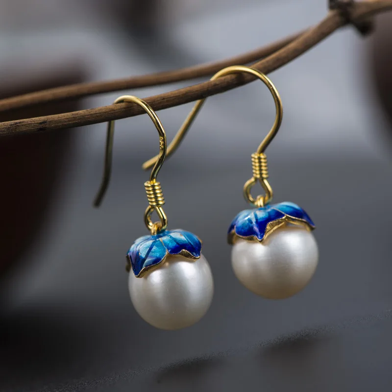 High Quality Cloisonne Hand-crafted Lotus Leaf 925 Sterling Silver Earrings Freshwater Pearl Jewelry
High Quality Cloisonne Hand-crafted Lotus Leaf 925 Sterling Silver Earrings Freshwater Pearl Jewelry