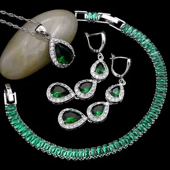 Silver 925 Jewelry Sets For Bridal Accessories Green Cubic Zirconia White Crystal Long Earrings/Pendant/Necklace/Bracelet
Silver 925 Jewelry Sets For Bridal Accessories Green Cubic Zirconia White Crystal Long Earrings/Pendant/Necklace/Bracelet