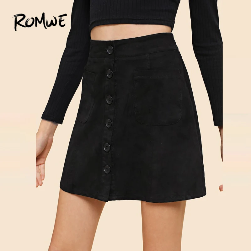 ROMWE Single Breasted Suede Skirt Female 2019 Fashion Spring Autumn Mid Waist Ladies A Line Black Above Knee Women Sexy Skirt
ROMWE Single Breasted Suede Skirt Female 2019 Fashion Spring Autumn Mid Waist Ladies A Line Black Above Knee Women Sexy Skirt