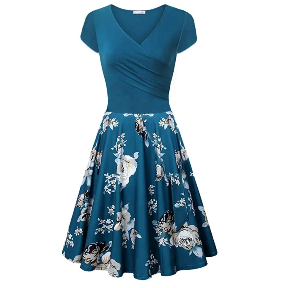 Spring Autumn Women's Empire Dress Lady Short Sleeve Cross V- Neck Dresses Vintage Elegant Flared A-Line Dress Women Clothing
Spring Autumn Women's Empire Dress Lady Short Sleeve Cross V- Neck Dresses Vintage Elegant Flared A-Line Dress Women Clothing
