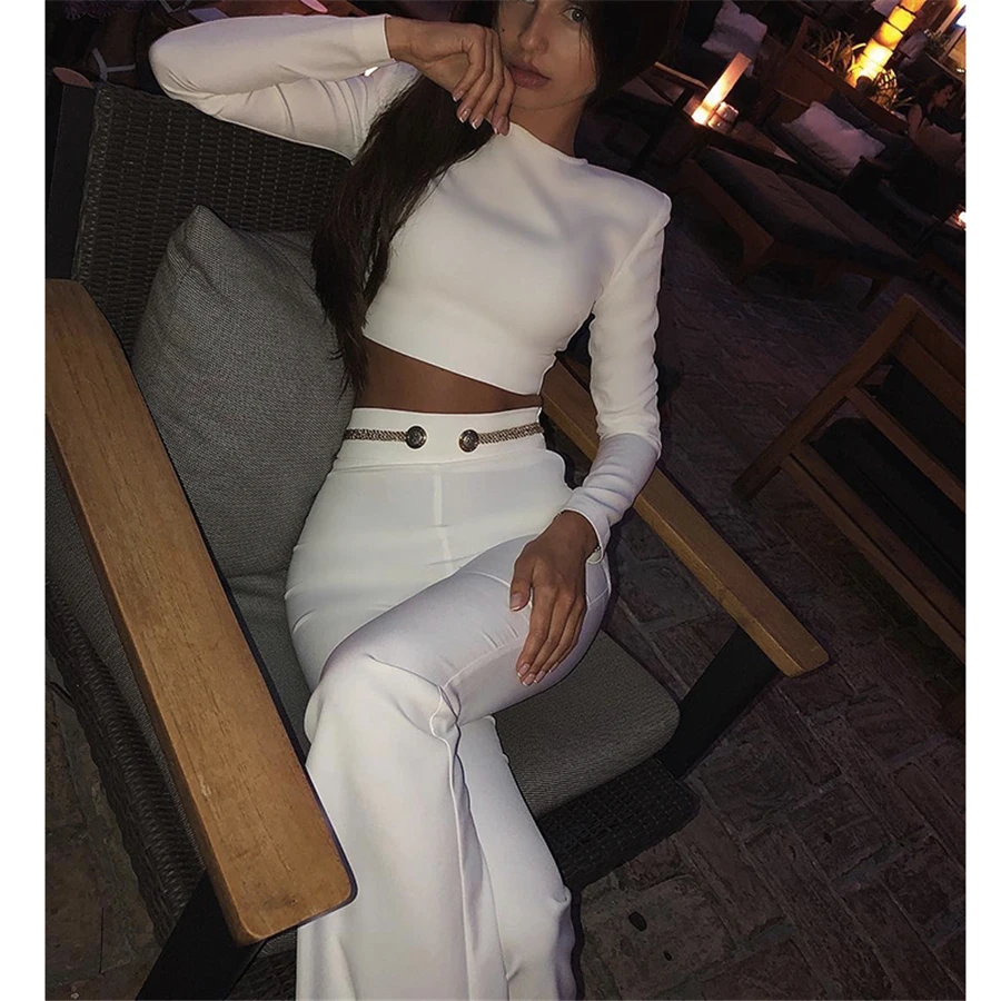 H5677 Two Piece Bandage Pants Set Casual Party Women Outfit Fashion White O Neck Long Sleeve Short Zipper Crop Top Trousers Sets
H5677 Two Piece Bandage Pants Set Casual Party Women Outfit Fashion White O Neck Long Sleeve Short Zipper Crop Top Trousers Sets