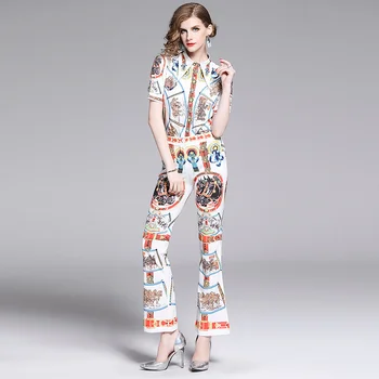 2019 Women Summer Printed Vintage Two Pieces Sets Office Lady OL Suit Ankle Length Flare Pants + Short Sleeve Blouses Tops
2019 Women Summer Printed Vintage Two Pieces Sets Office Lady OL Suit Ankle Length Flare Pants + Short Sleeve Blouses Tops