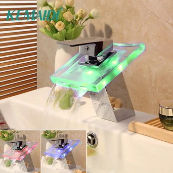 KEMAIDI Bathroom Chrome Finished Deck Mount Wash Basin Sink Tap Mixer Faucet Solid Brass Square LED Light Waterfall
KEMAIDI Bathroom Chrome Finished Deck Mount Wash Basin Sink Tap Mixer Faucet Solid Brass Square LED Light Waterfall