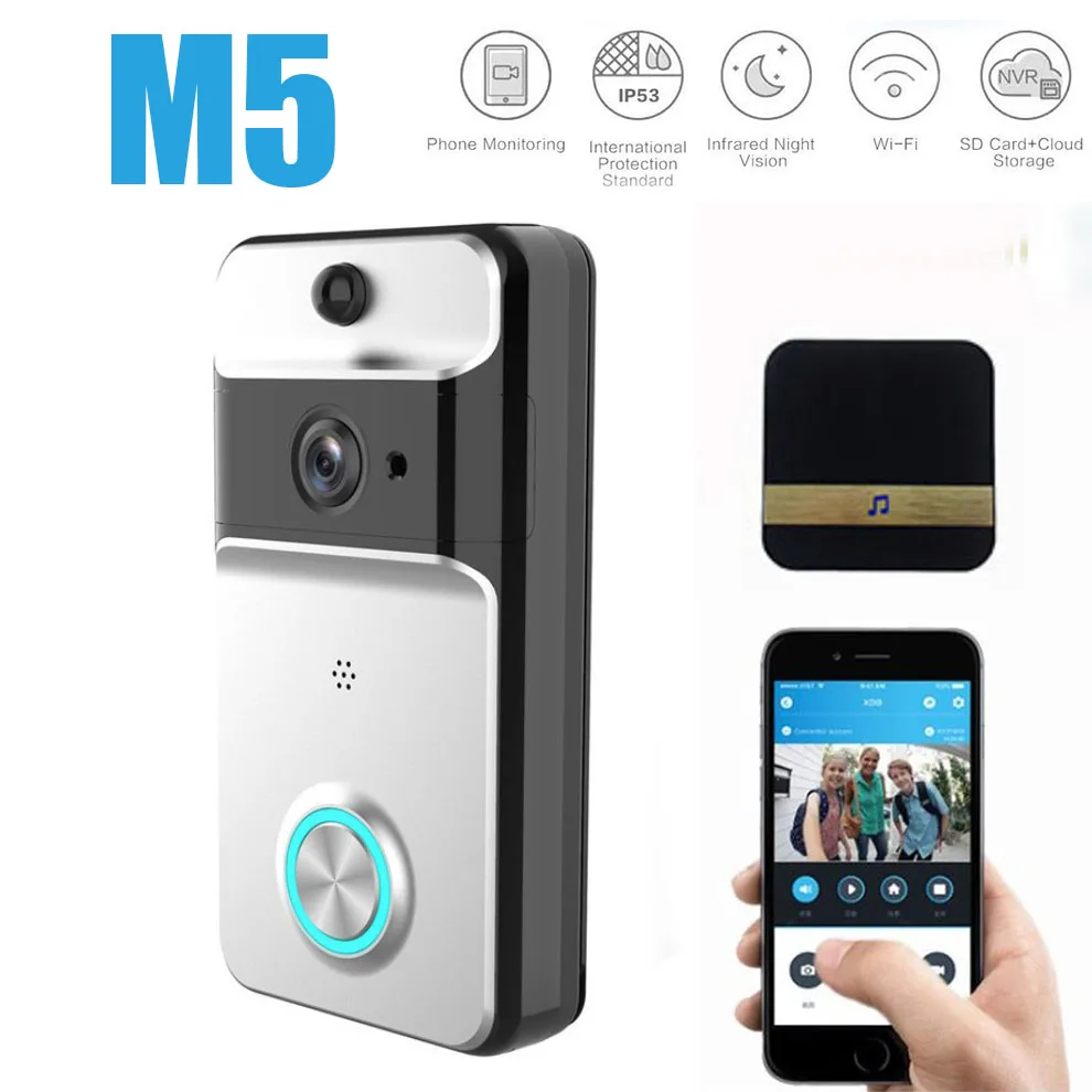 M5 IP54 Водонепроницаемый WIFI беспроводной дверной звонок видео домофон Звонок