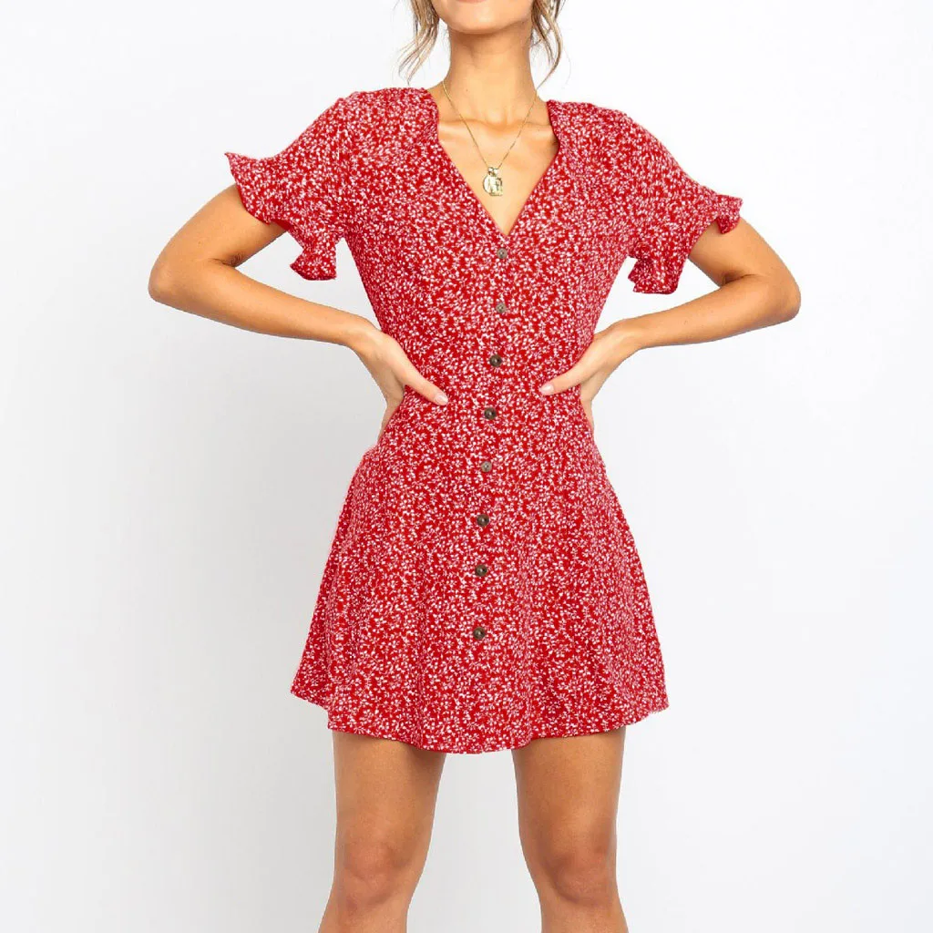 V-Neck women spring casual dress 2019 Buttons Printed women's dresses Short Sleeved Ruffled Mini summer casual dress sukienk#G7
V-Neck women spring casual dress 2019 Buttons Printed women's dresses Short Sleeved Ruffled Mini summer casual dress sukienk#G7