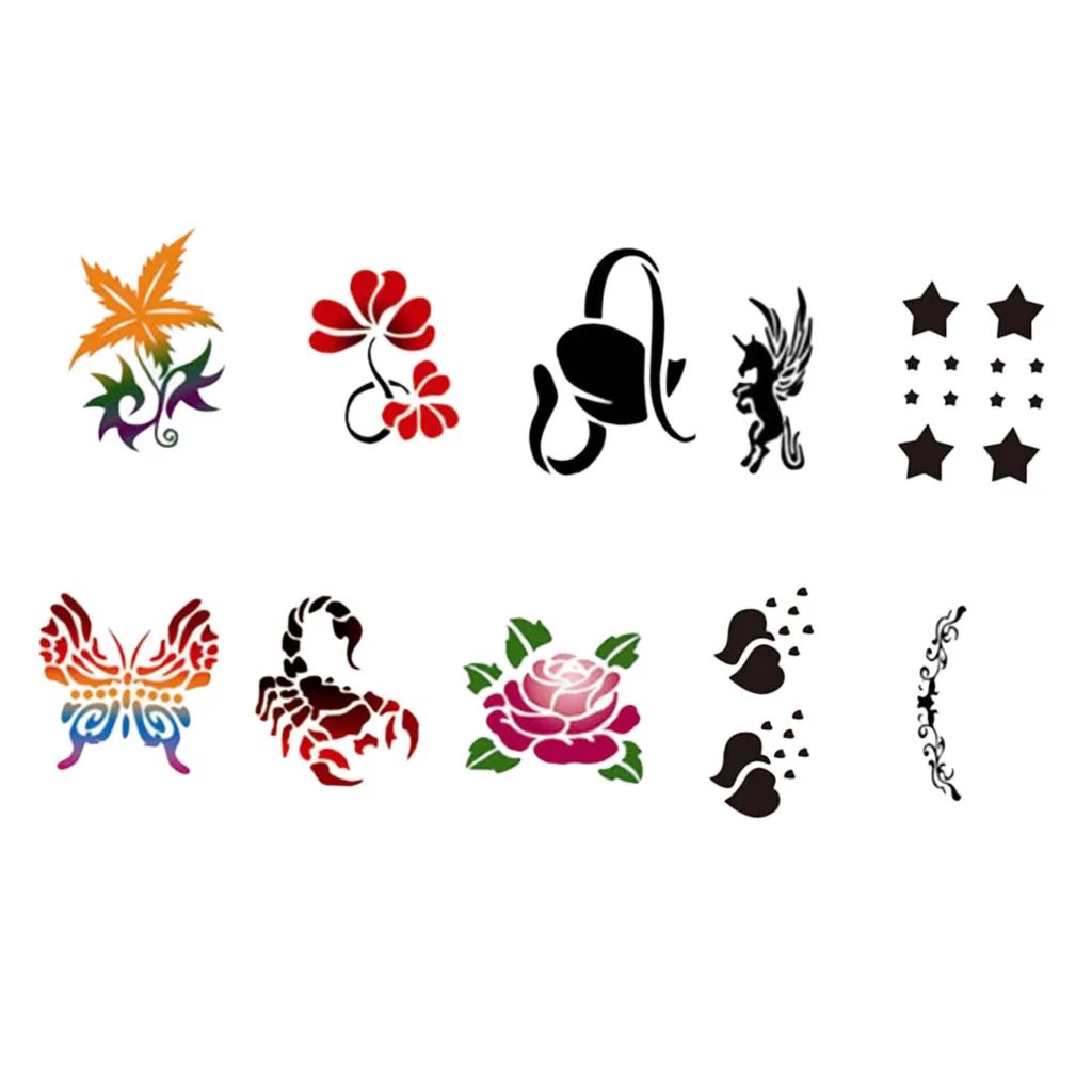 10 Pieces Animal /Flower Reusable PVC Face Body Painting Stencils Template