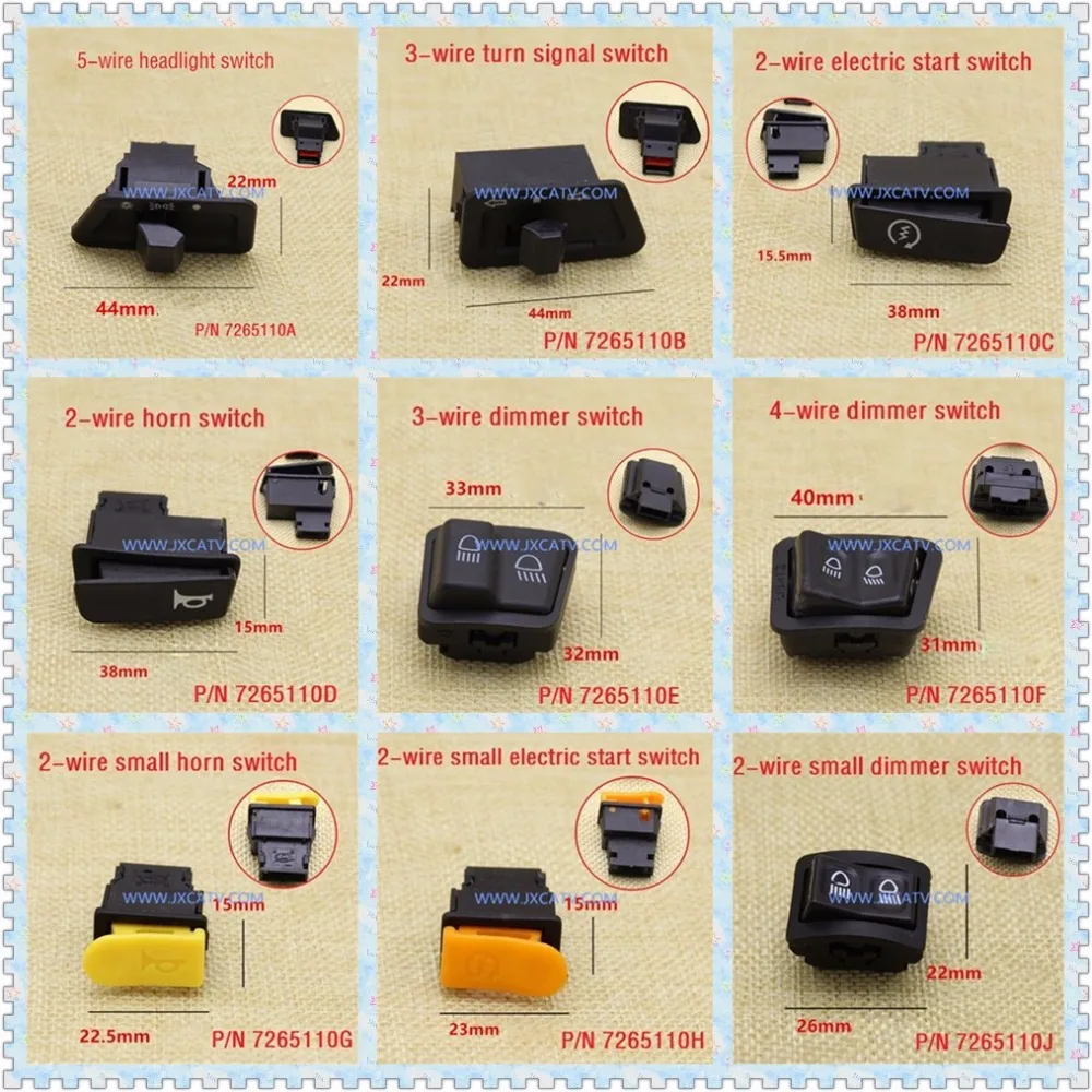 headlight turn signal electric start switch & horn switch dimmer switch & Brake light off and Disc brake power off switch
headlight turn signal electric start switch & horn switch dimmer switch & Brake light off and Disc brake power off switch