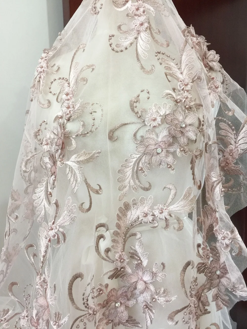 Lux 3D Pearl Beaded Blossom Floral Embroidery Lace Fabric in Dust Pink Blue by Yard , Haute Couture Bridal Wedding Gown Fabric
Lux 3D Pearl Beaded Blossom Floral Embroidery Lace Fabric in Dust Pink Blue by Yard , Haute Couture Bridal Wedding Gown Fabric
