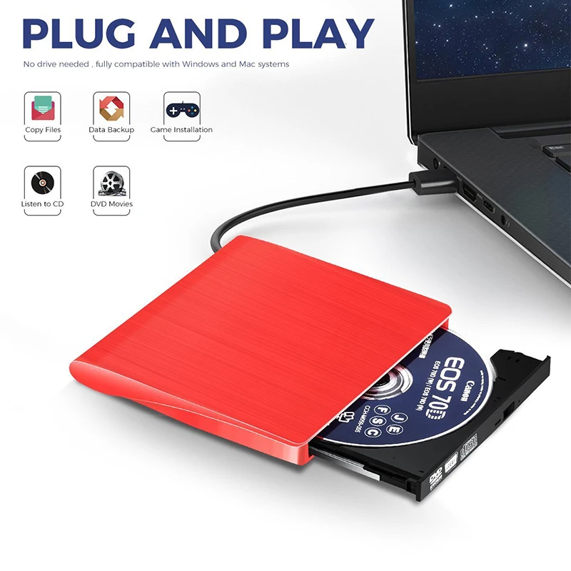 

YiYaYo USB 3.0 DVD Drive CD/DVD-RW Burner Writer External CD ROM Player Portable Reader for Laptop hp Computer Windows7/8/10