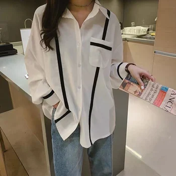 Summer Loose Lazy Shirt Linen Color Matching Loose Pocket Ladies Long Sleeve Lapel Shirt
Summer Loose Lazy Shirt Linen Color Matching Loose Pocket Ladies Long Sleeve Lapel Shirt