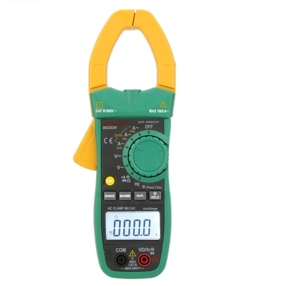 MASTECH MS2026 Digital AC Current Clamp Meter Auto Range Ammeter Voltmeter Ohmmeter w/ Capacitance & Frequency Tes