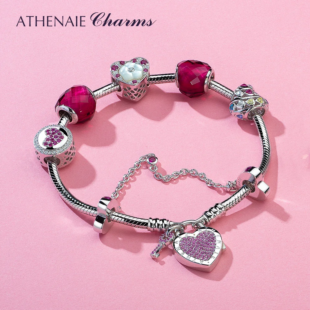 ATHENAIE 100% 925 Sterling Silver Heart Charms Bracelet with CZ Charm Glass Beads for Women Valentine Day
ATHENAIE 100% 925 Sterling Silver Heart Charms Bracelet with CZ Charm Glass Beads for Women Valentine Day