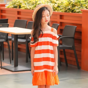 Girls summer dress striped off shoulder orange navy color Baby girl summer clothes princess toddler babies beach dress for 6-16T 
Girls summer dress striped off shoulder orange navy color Baby girl summer clothes princess toddler babies beach dress for 6-16T