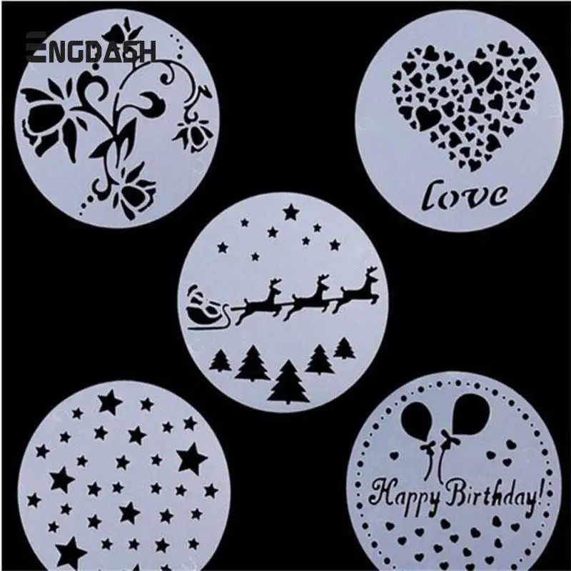 ENGDASH 5pcs/Lot Spray Mold Coffee Sugar Powder Sieve Cake Moulds Transfer Mould Cake Decorate Baking Tool Kitchen Accessory
ENGDASH 5pcs/Lot Spray Mold Coffee Sugar Powder Sieve Cake Moulds Transfer Mould Cake Decorate Baking Tool Kitchen Accessory