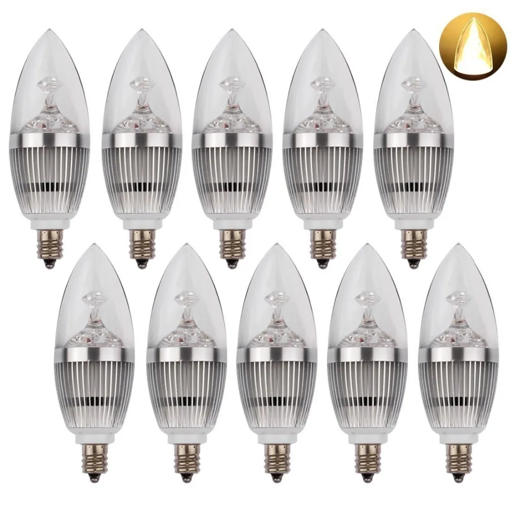 LED Candelabra Bulb, LED Candle Bulbs E12 3W 25W Equivalent Warm White 3000K 270LM CRI80 Non-Dimmable 10 Pack Silver Lamp
LED Candelabra Bulb, LED Candle Bulbs E12 3W 25W Equivalent Warm White 3000K 270LM CRI80 Non-Dimmable 10 Pack Silver Lamp