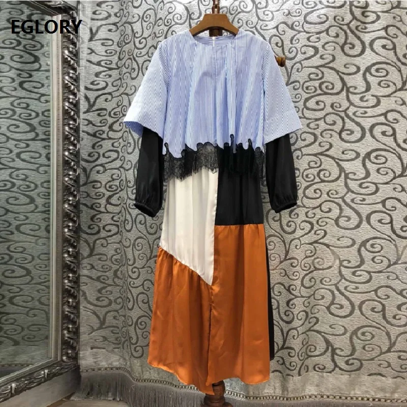 High Quality Fashion Designer Dress 2019 Autumn Women O-Neck Striped Print Patchwork Long Sleeve Mid-Calf Silk Dress Clothing
High Quality Fashion Designer Dress 2019 Autumn Women O-Neck Striped Print Patchwork Long Sleeve Mid-Calf Silk Dress Clothing