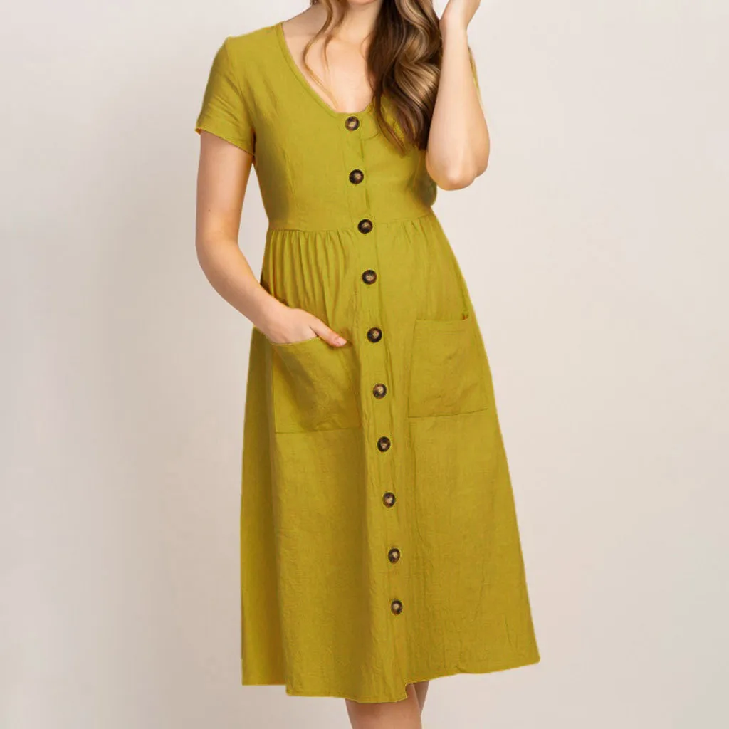 2019 maternity dresses clothes for pregnant Women's Maternity Fashion Button Solid V Neck Short Sleeve Comfortable Knee Dress
2019 maternity dresses clothes for pregnant Women's Maternity Fashion Button Solid V Neck Short Sleeve Comfortable Knee Dress